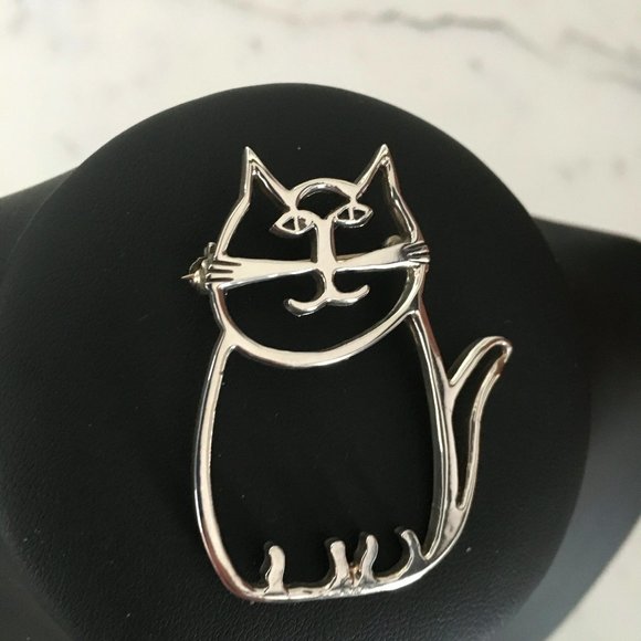 Vintage Solid Sterling Silver Cat Brooch Pin MINT - Picture 3 of 8